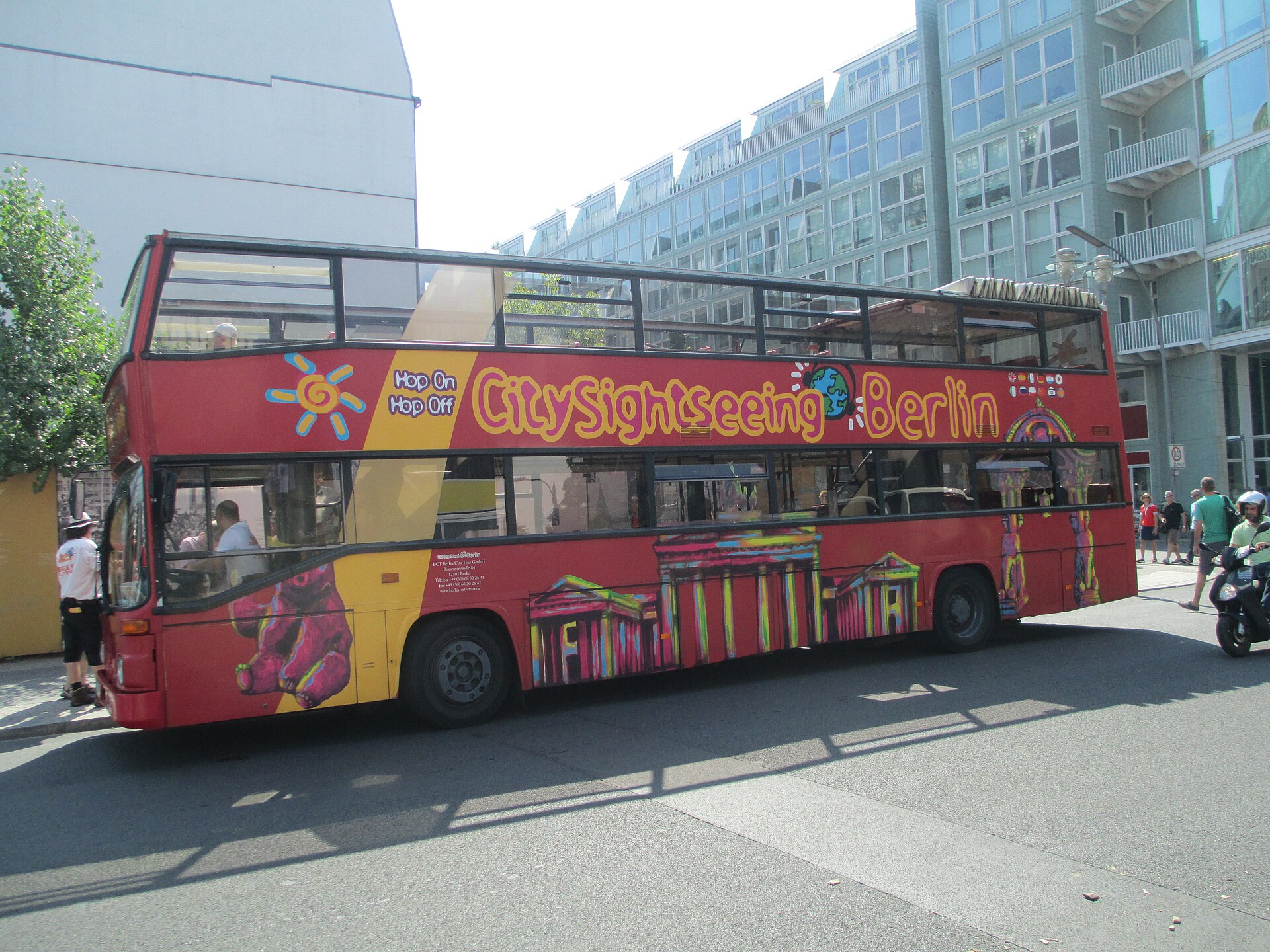 Open-top hop-on hop-off sightseeing bus in Barcelona